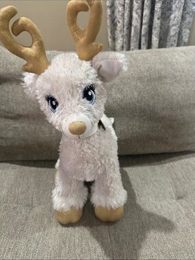 Build-A-Bear White Plush Reindeer with Gold Antlers